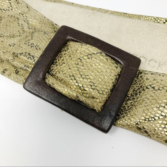 Leatherock 90s Python metallic gold leather embossed metallic wide wrap belt M main image 8